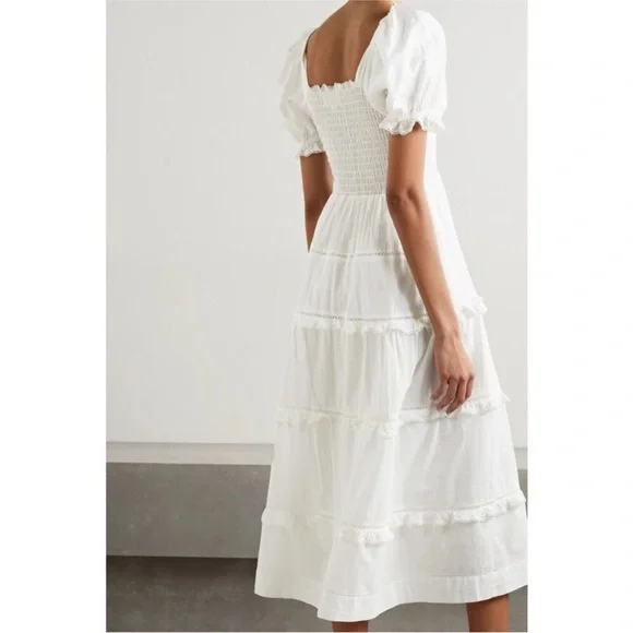 The Great The Savanna Shirred Tiered Cotton-voile Midi Dress - White size 0/XS - Picture 6 of 10